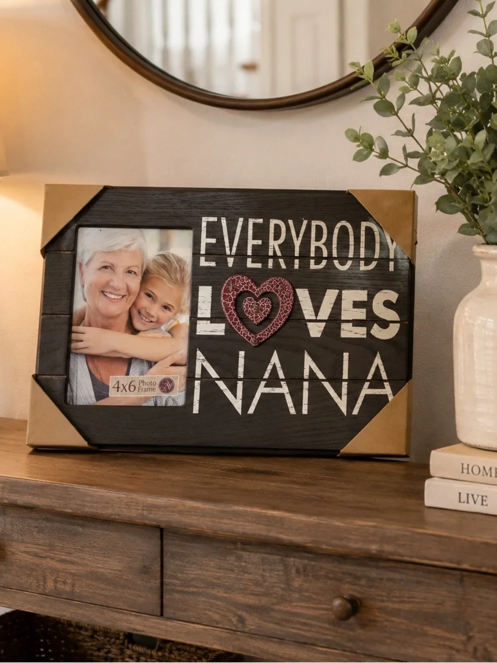 Everybody Loves Nana Black Wood Photo Frame with Red Heart Accent
